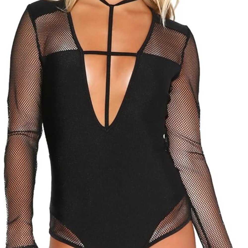 iHeartRaves Black Mesh Bodysuit